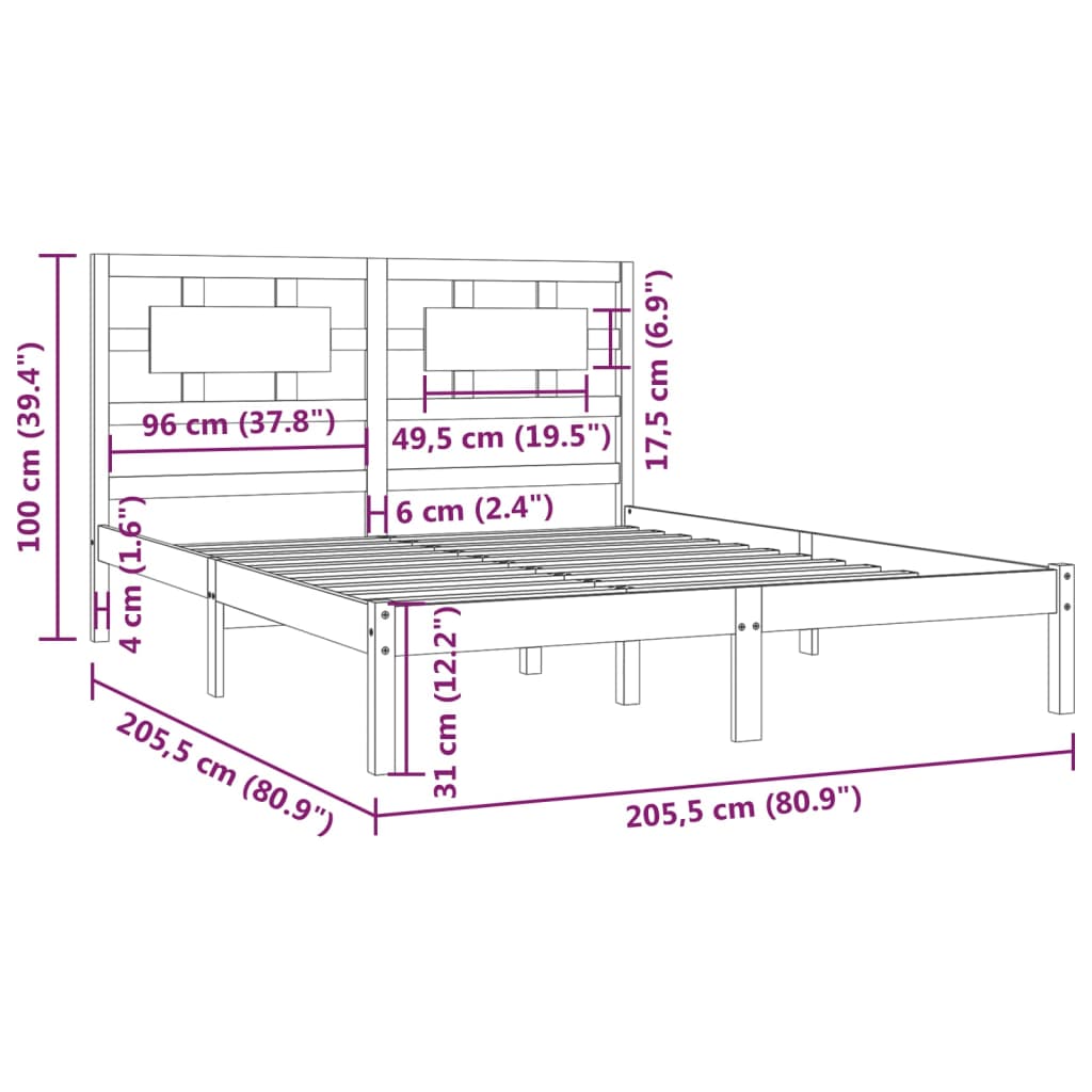 Okvir za krevet od masivne borovine crni 200 x 200 cm