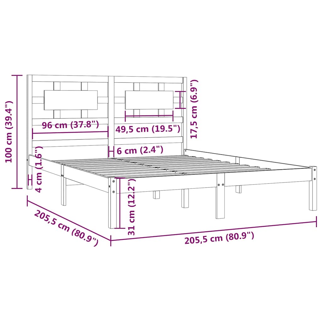 Okvir za krevet od masivne borovine crni 200 x 200 cm