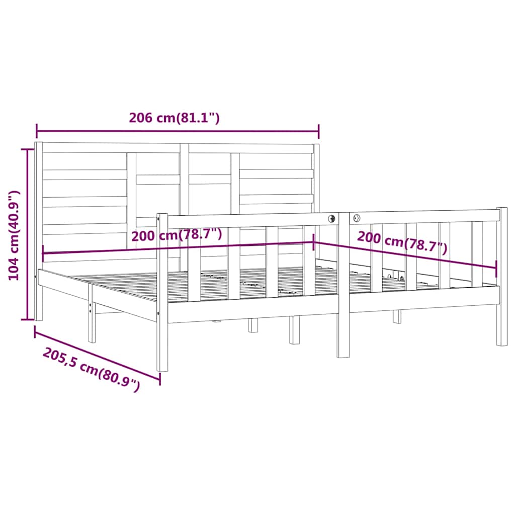 Okvir za krevet od masivne borovine crni 200 x 200 cm