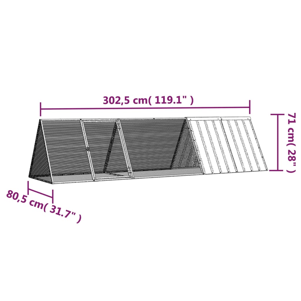 Kavez za zečeve antracit boje 302,5 x 80,5 x 71 cm pocinčani čelik