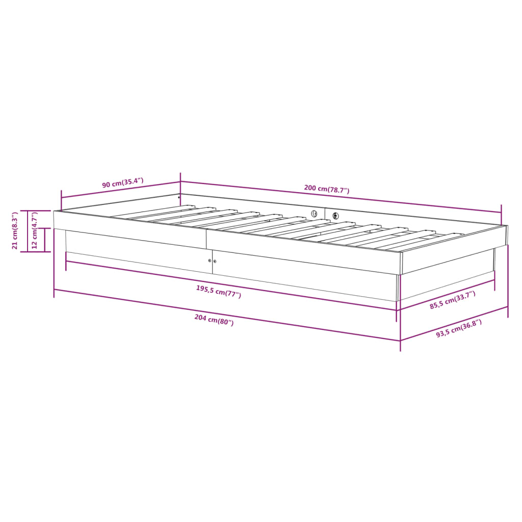 Okvir za krevet od masivnog drva bijeli 90 x 200 cm