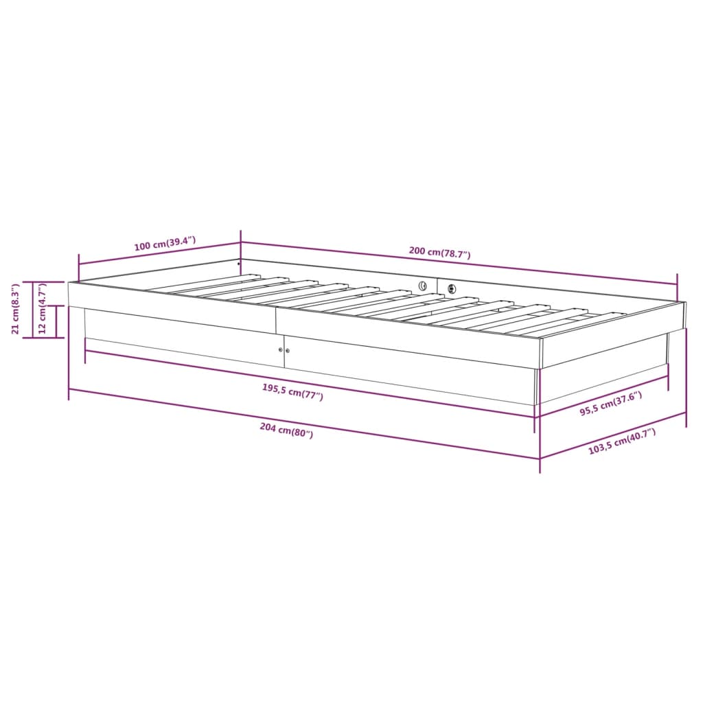 Okvir za krevet od masivnog drva bijeli 100 x 200 cm