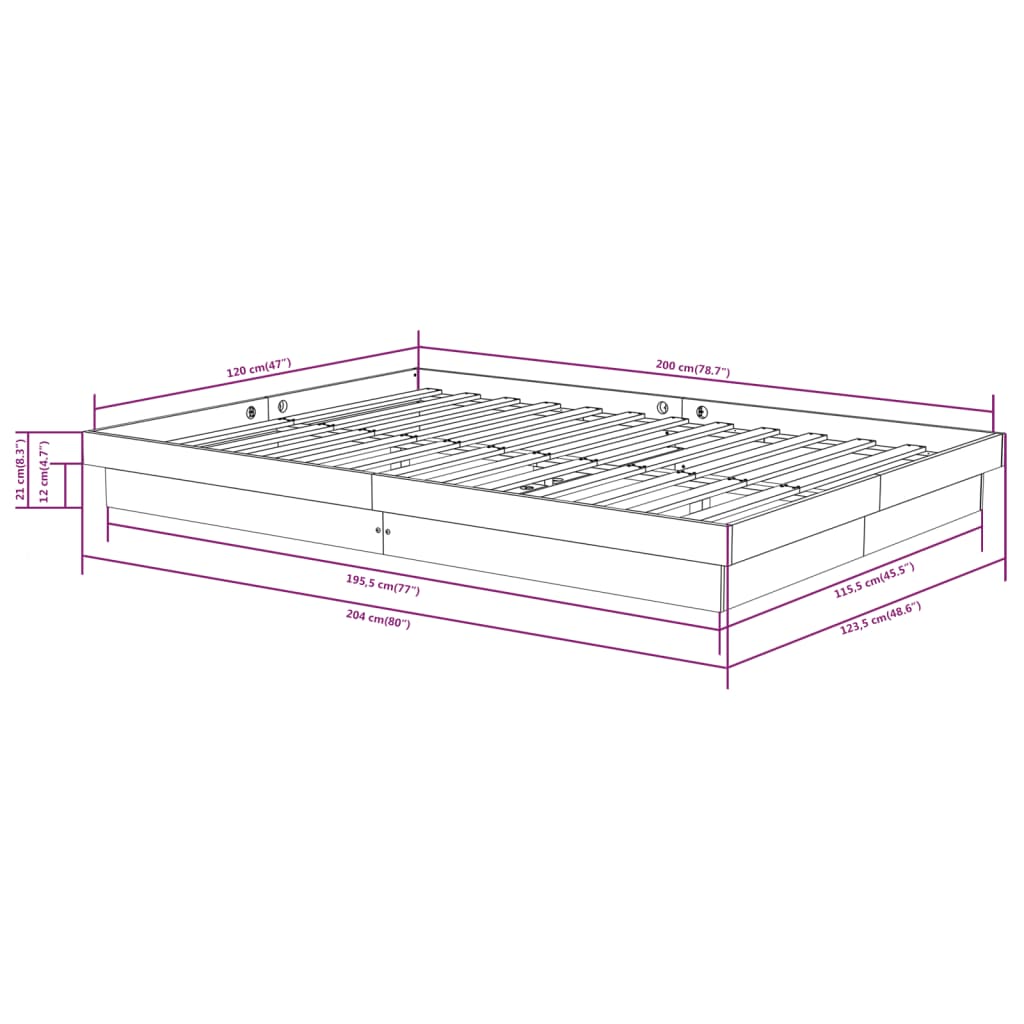 Okvir za krevet od masivnog drva crni 120 x 200 cm