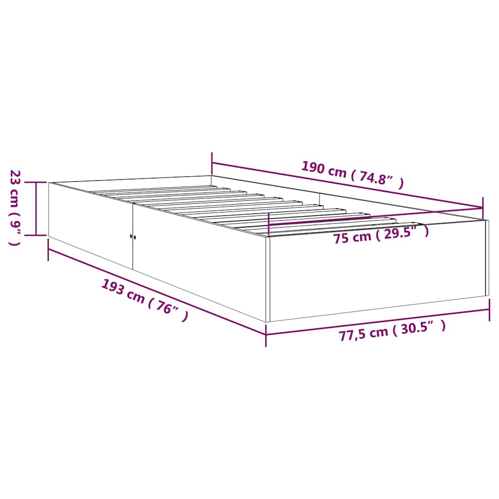 Okvir za krevet od masivnog drva bijeli 75 x 190 cm mali