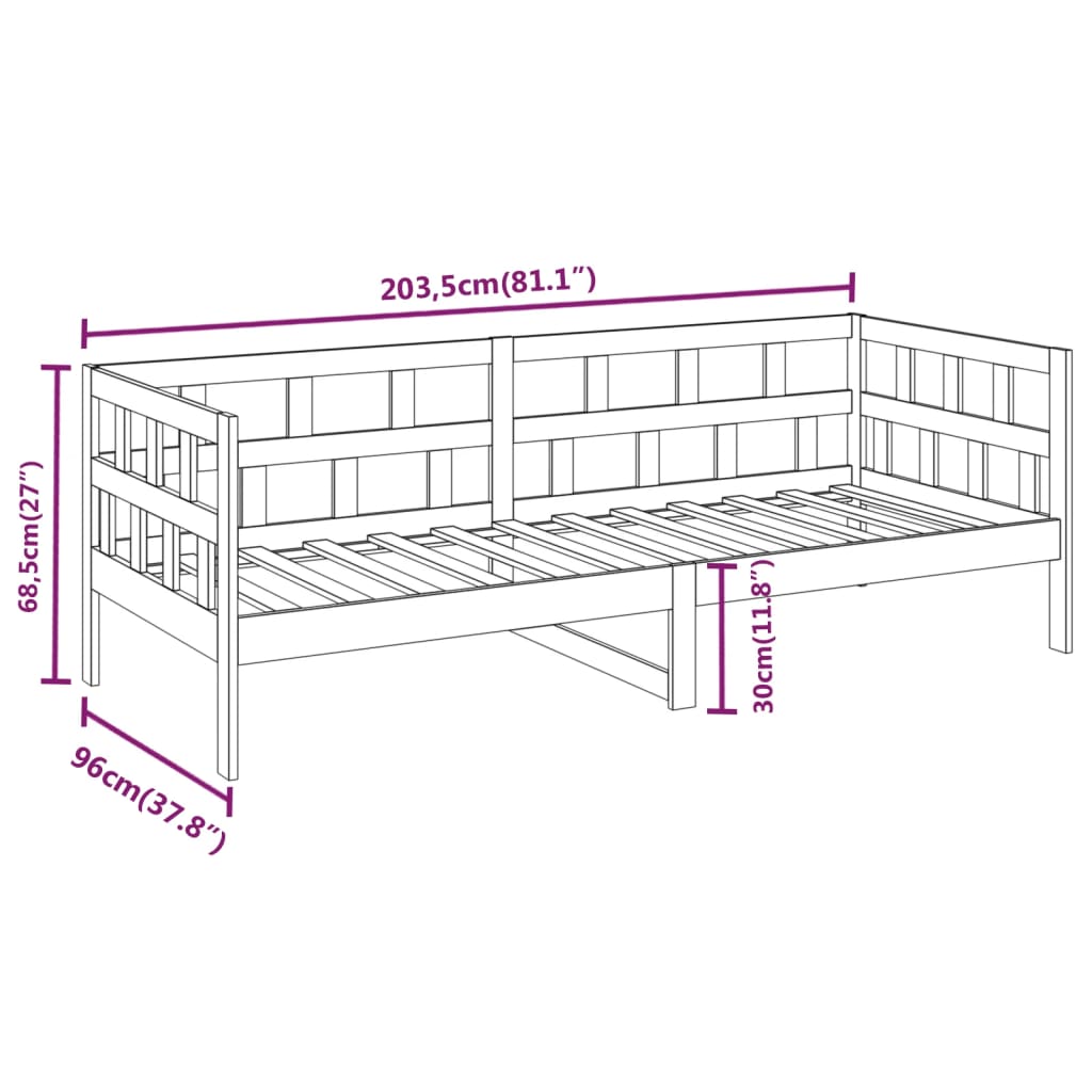 Dnevni ležaj od masivne borovine 90 x 200 cm