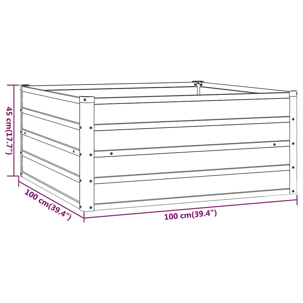 Povišena vrtna gredica boja hrđe 100x100x45 cm čelik COR-TEN