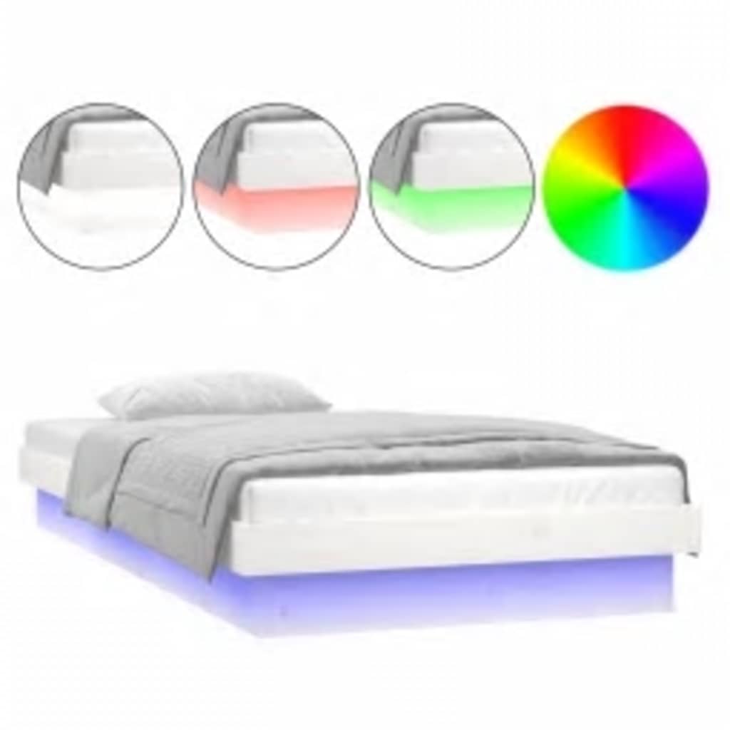 LED okvir za krevet bijeli 90 x 200 cm od masivnog drva