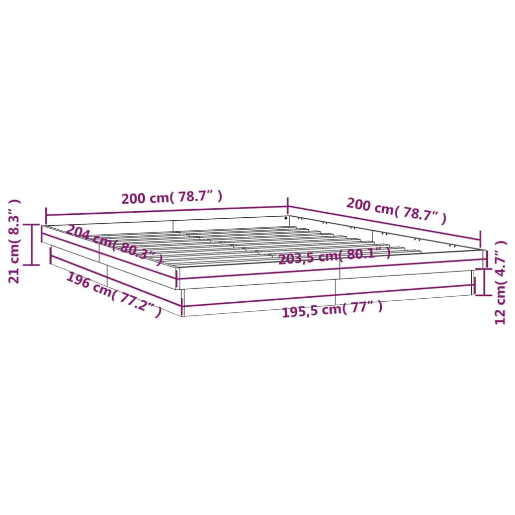 LED okvir za krevet 200 x 200 cm od masivnog drva
