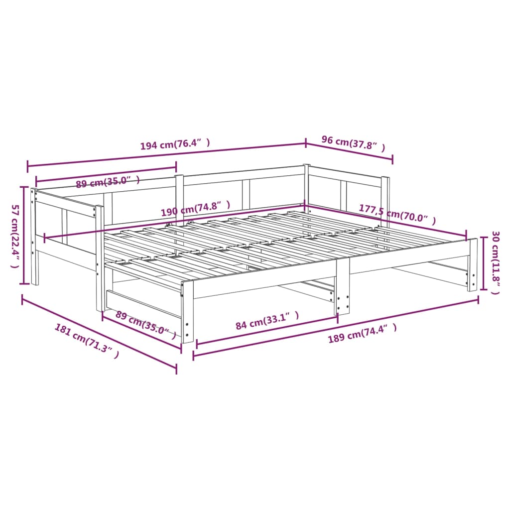Dnevni ležaj na izvlačenje bijeli 2x(90x190)cm masivna borovina