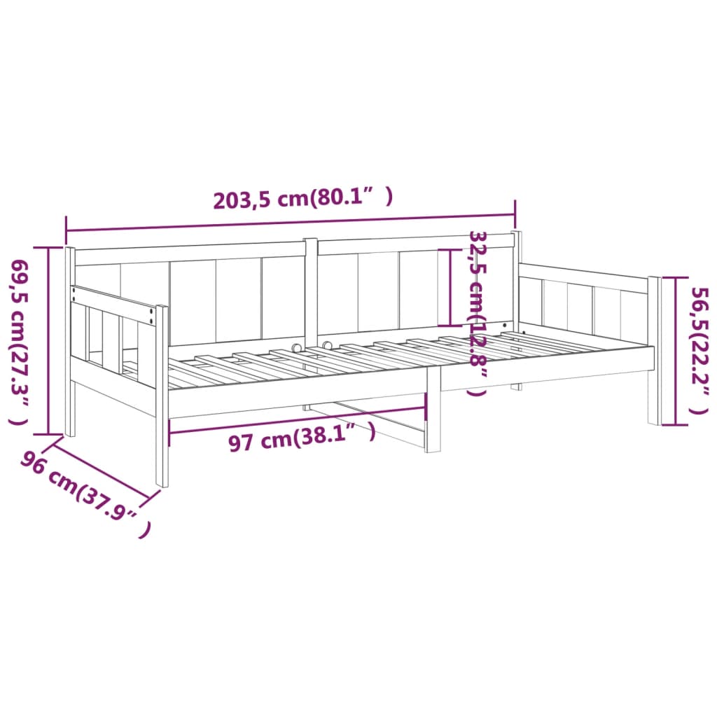 Dnevni ležaj od masivne borovine 90 x 200 cm