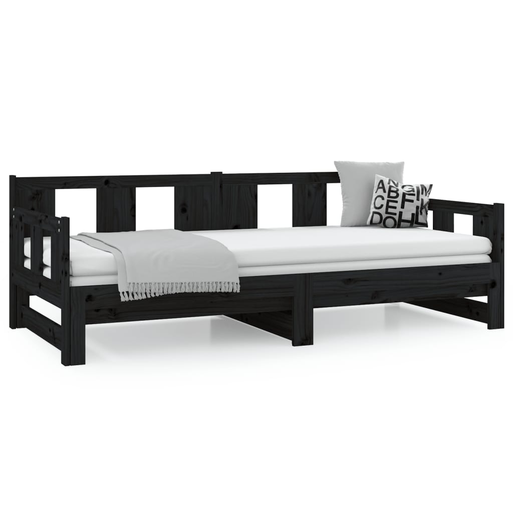 Dnevni ležaj na izvlačenje crni 2x (80x200) cm masivna borovina