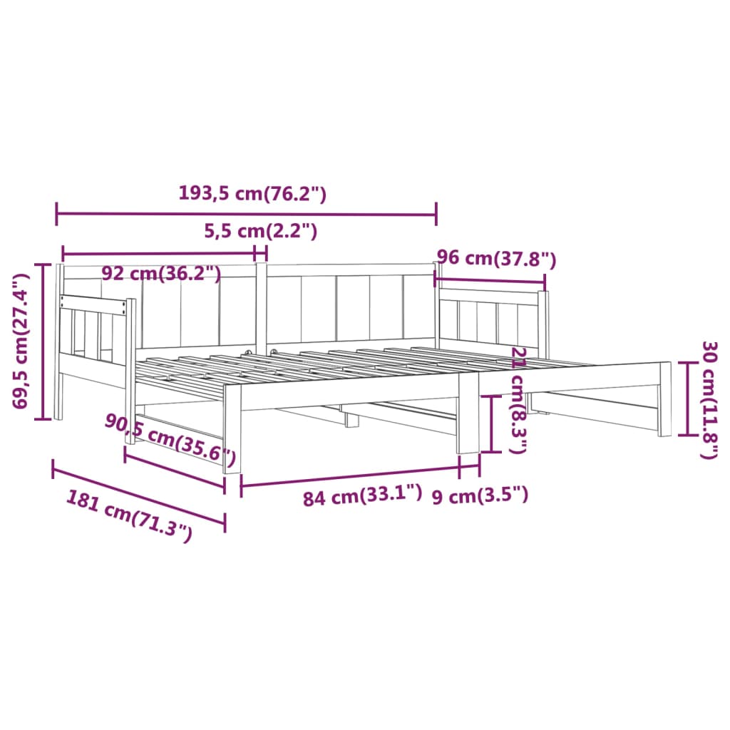 Dnevni ležaj na izvlačenje bijeli 2x(90x190)cm masivna borovina