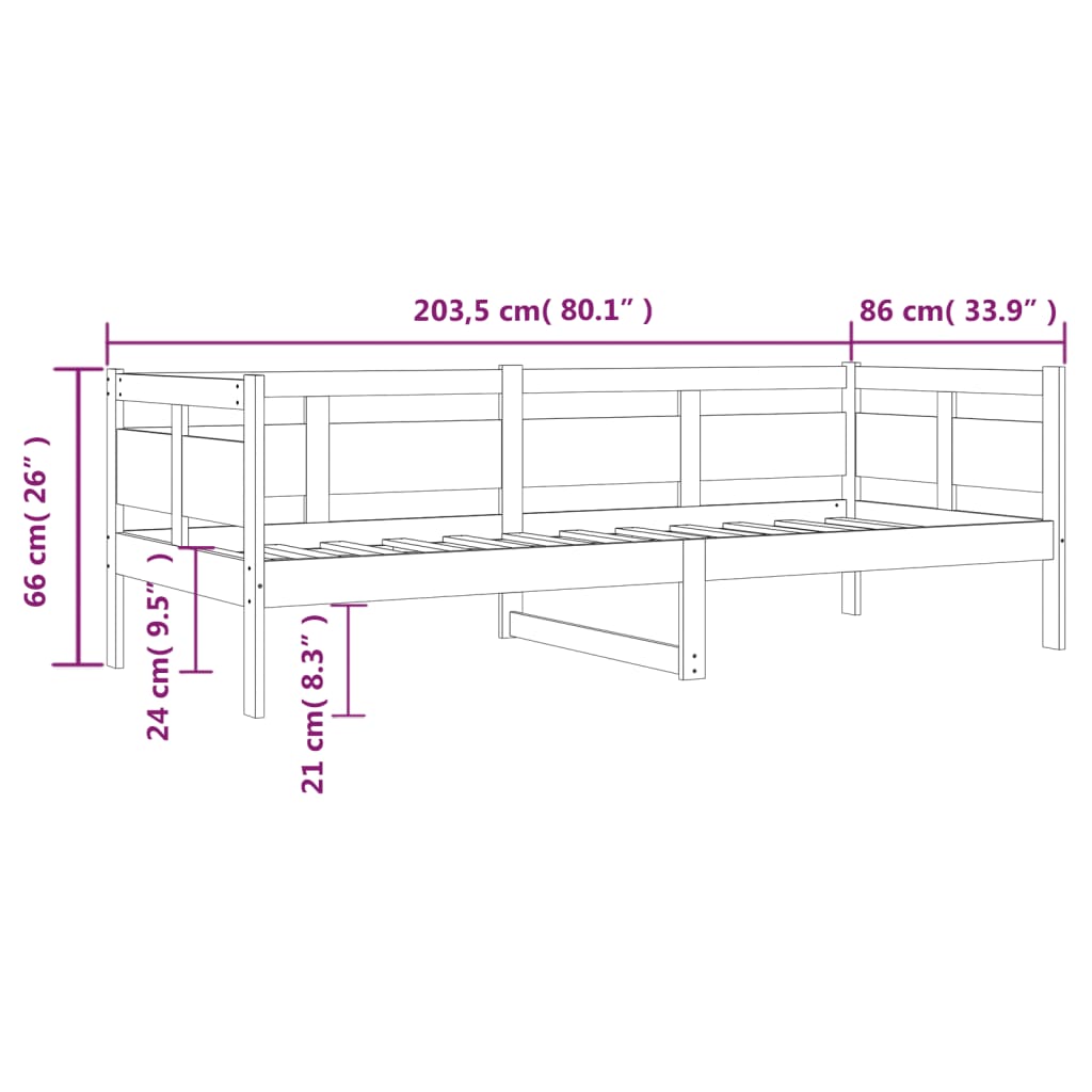 Dnevni ležaj bijeli 80 x 200 cm od masivne borovine