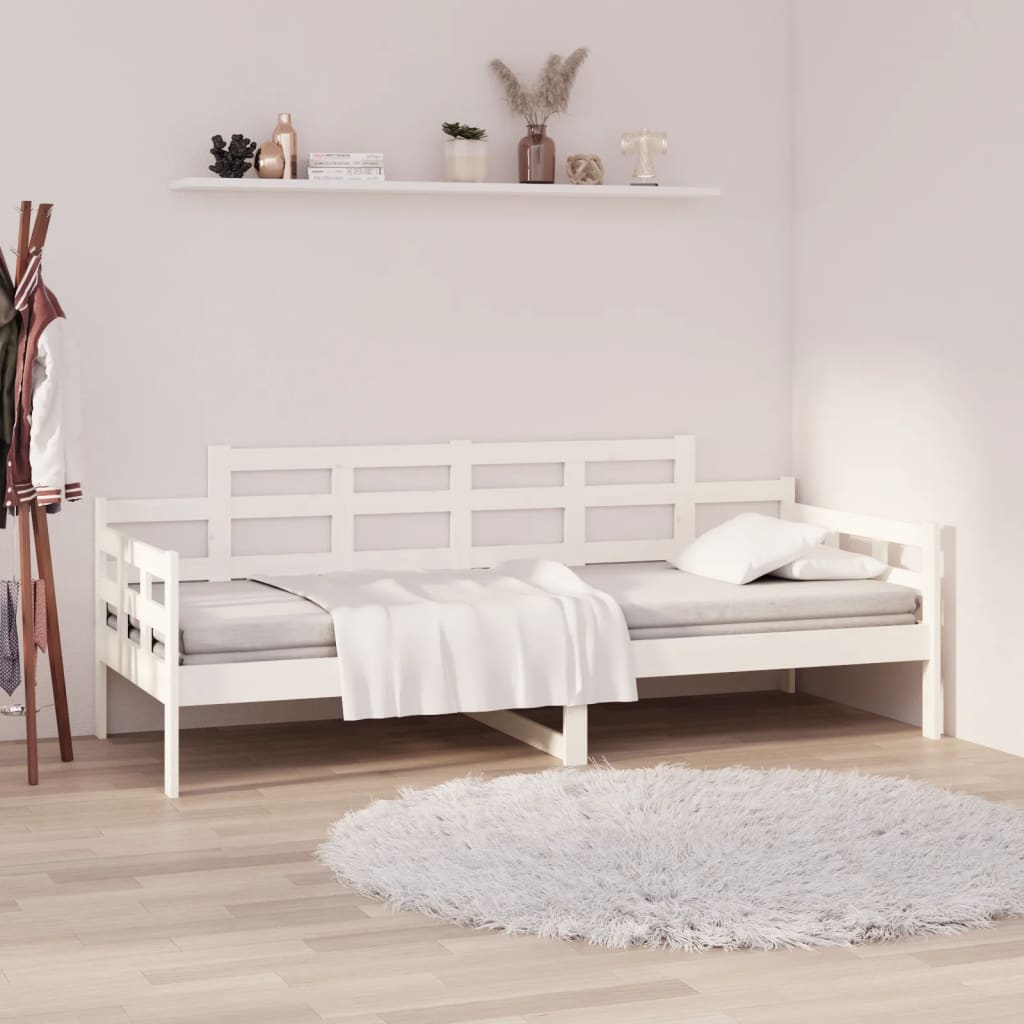 Dnevni ležaj bijeli od masivne borovine 90 x 200 cm