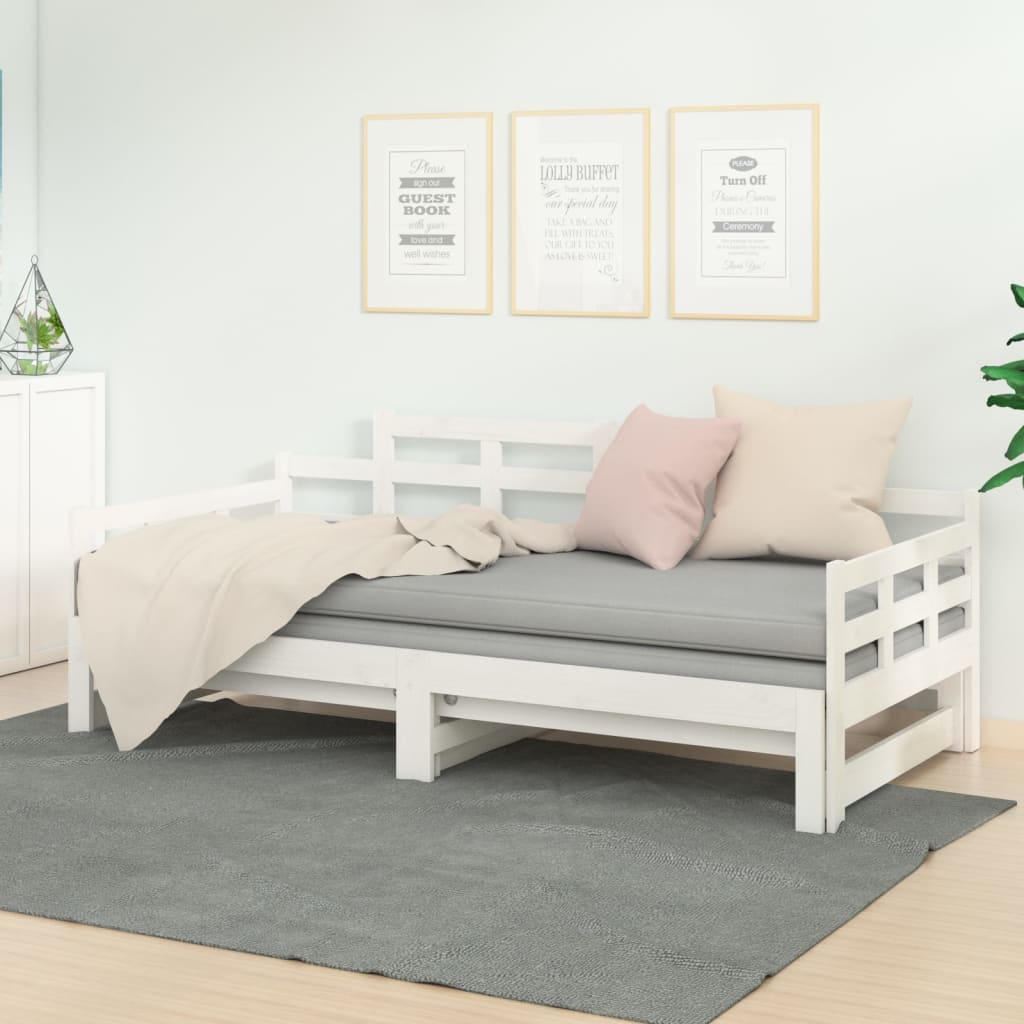 Dnevni ležaj na izvlačenje bijeli 2x(90x190)cm masivna borovina
