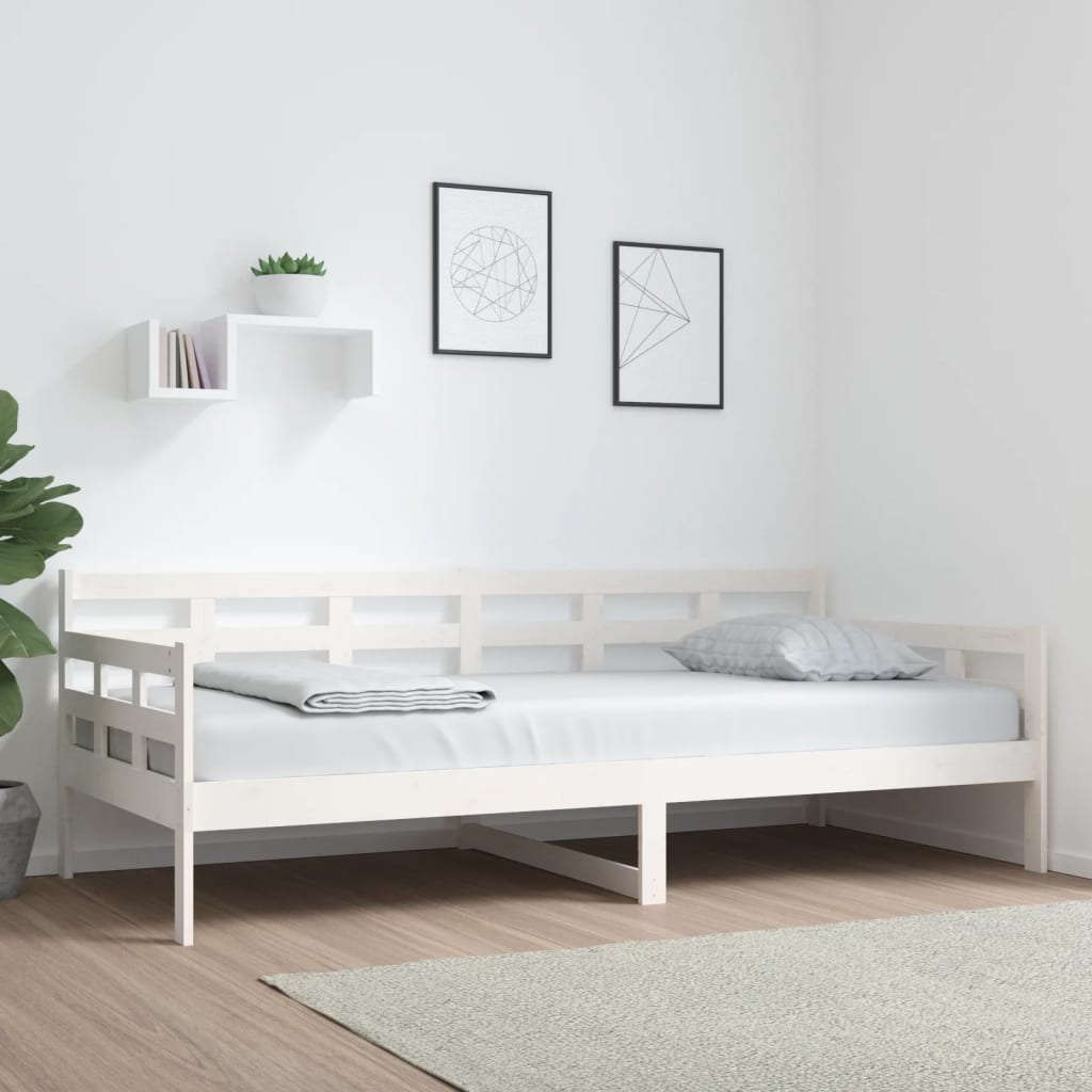 Dnevni ležaj bijeli od masivne borovine 90 x 200 cm
