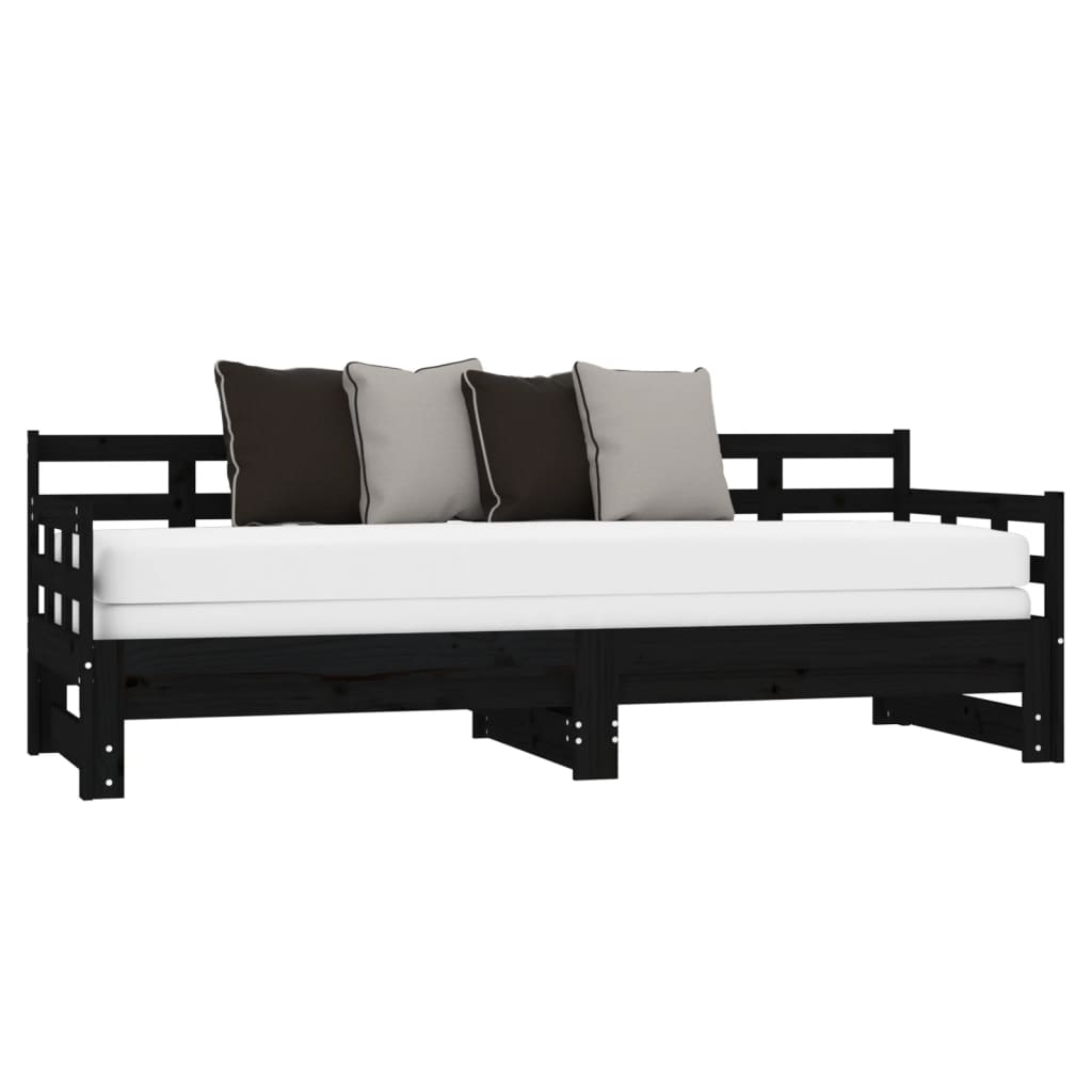 Dnevni ležaj na izvlačenje crni 2x(90x190) cm masivna borovina