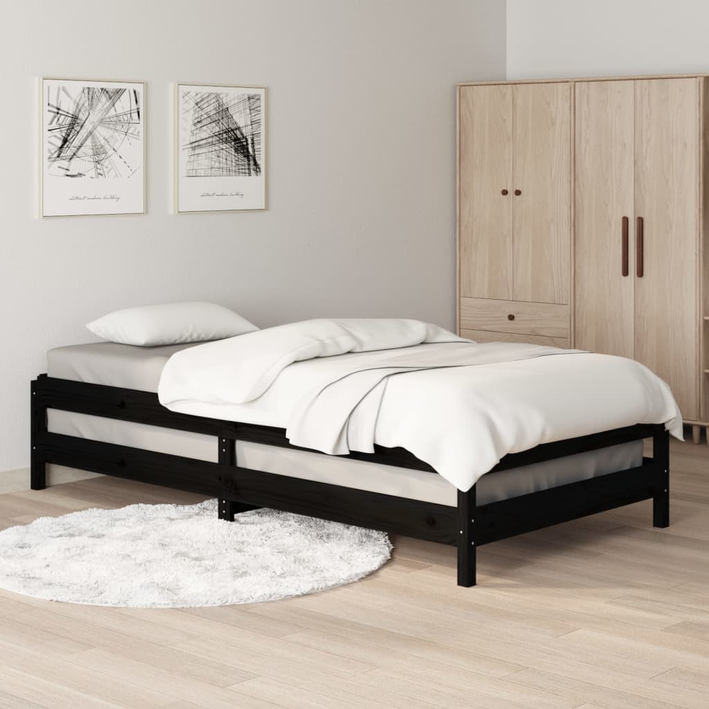 Složivi krevet crni 75 x 190 cm od masivne borovine