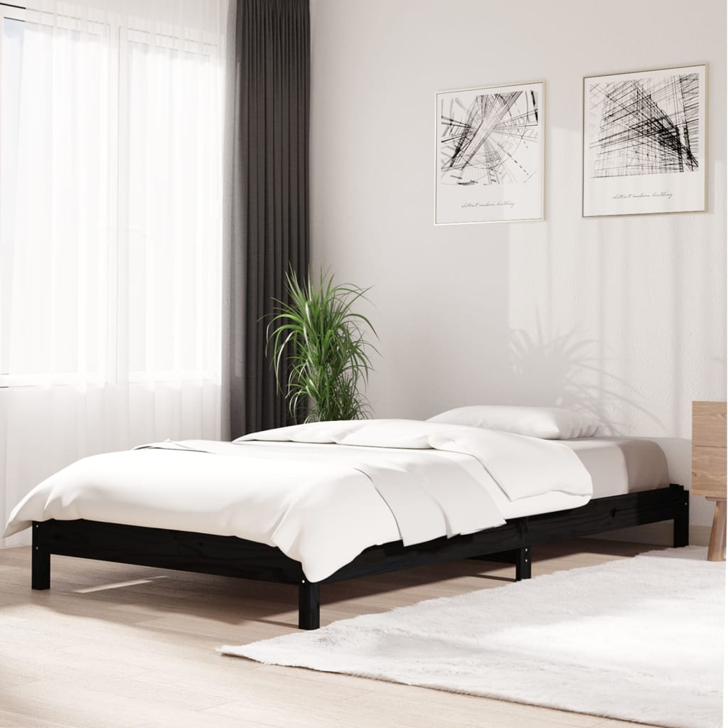 Složivi krevet crni 75 x 190 cm od masivne borovine