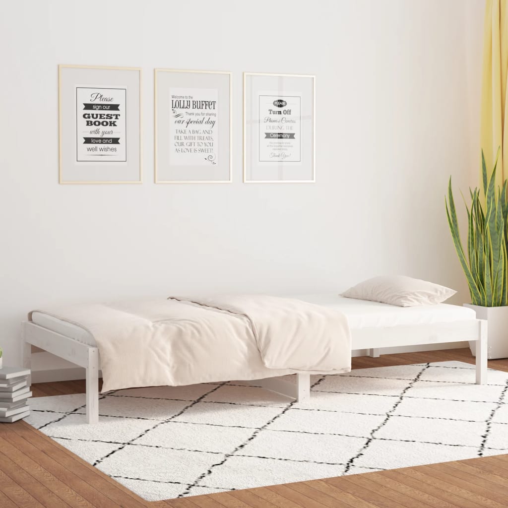 Dnevni krevet bez madraca bijeli 90 x 200 cm masivna borovina