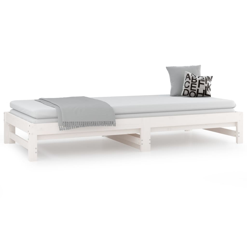 Dnevni ležaj na izvlačenje bijeli 2x(80x200)cm masivna borovina