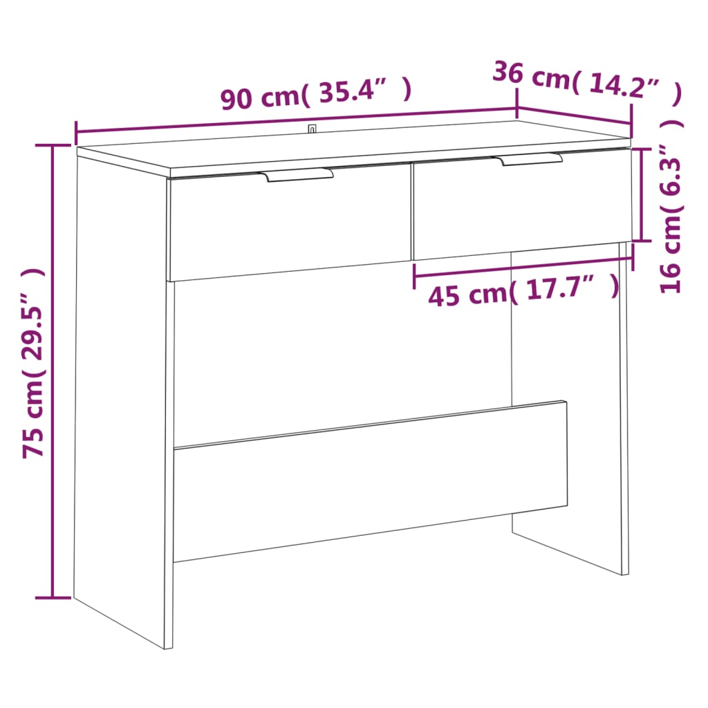 Konzolni stol crni 90 x 36 x 75 cm od konstruiranog drva
