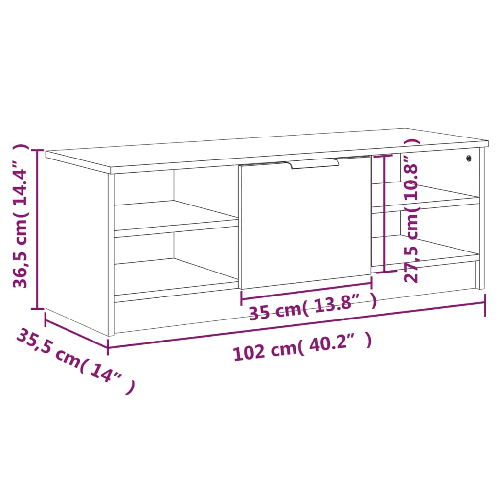TV ormarić bijeli 102 x 35,5 x 36,5 cm od konstruiranog drva