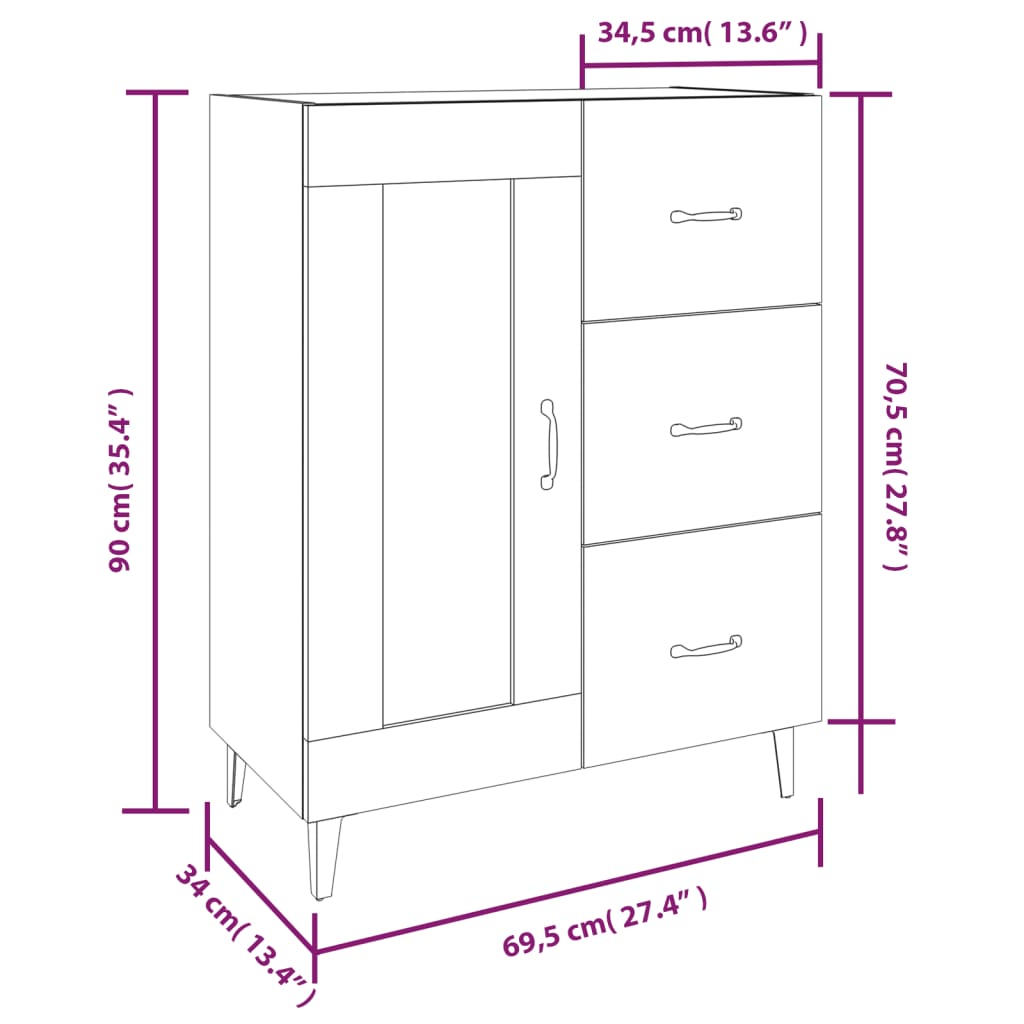 Komoda crna 69,5 x 34 x 90 cm od konstruiranog drva