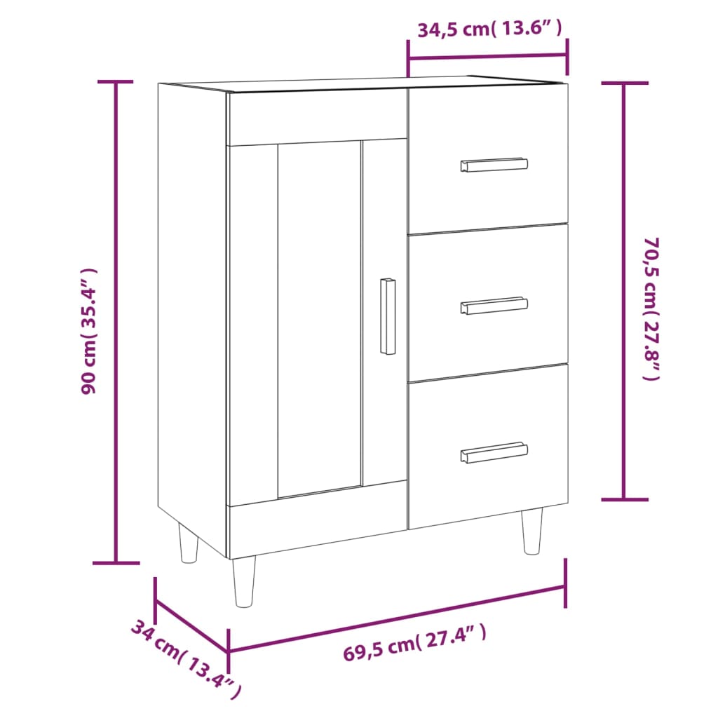 Komoda sjajna bijela 69,5x34x90 cm od konstruiranog drva