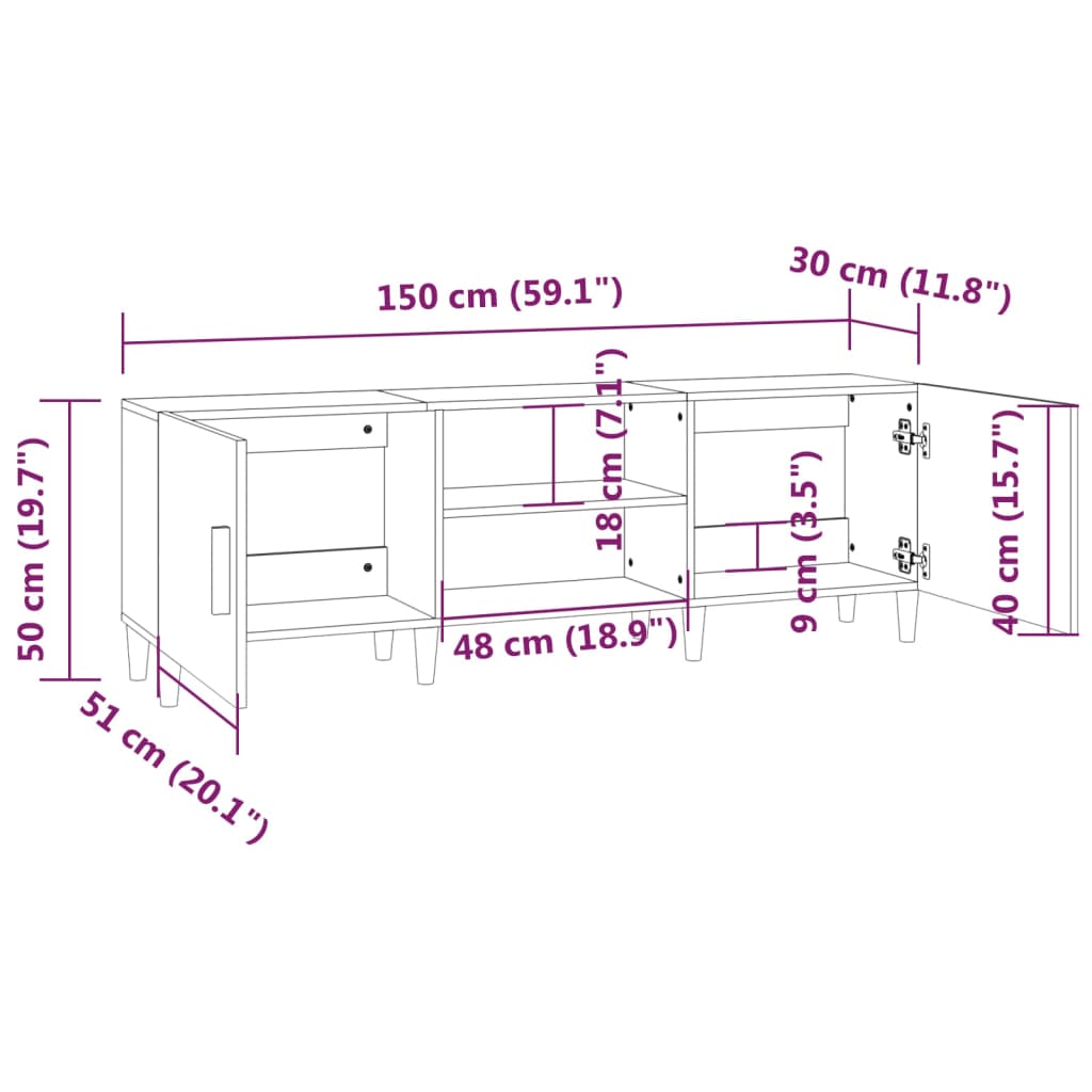 TV ormarić crni 150 x 30 x 50 cm od konstruiranog drva
