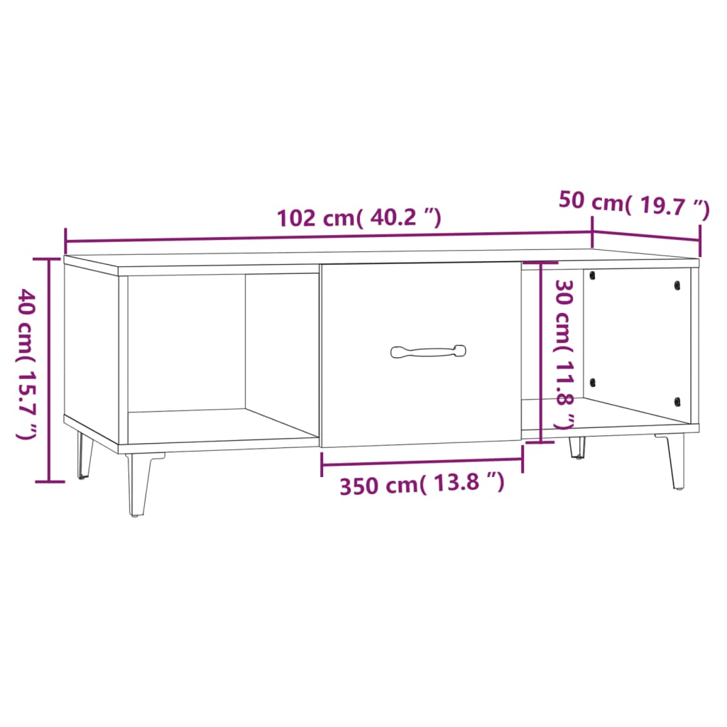 Stolić za kavu bijeli 102 x 50 x 40 cm od konstruiranog drva