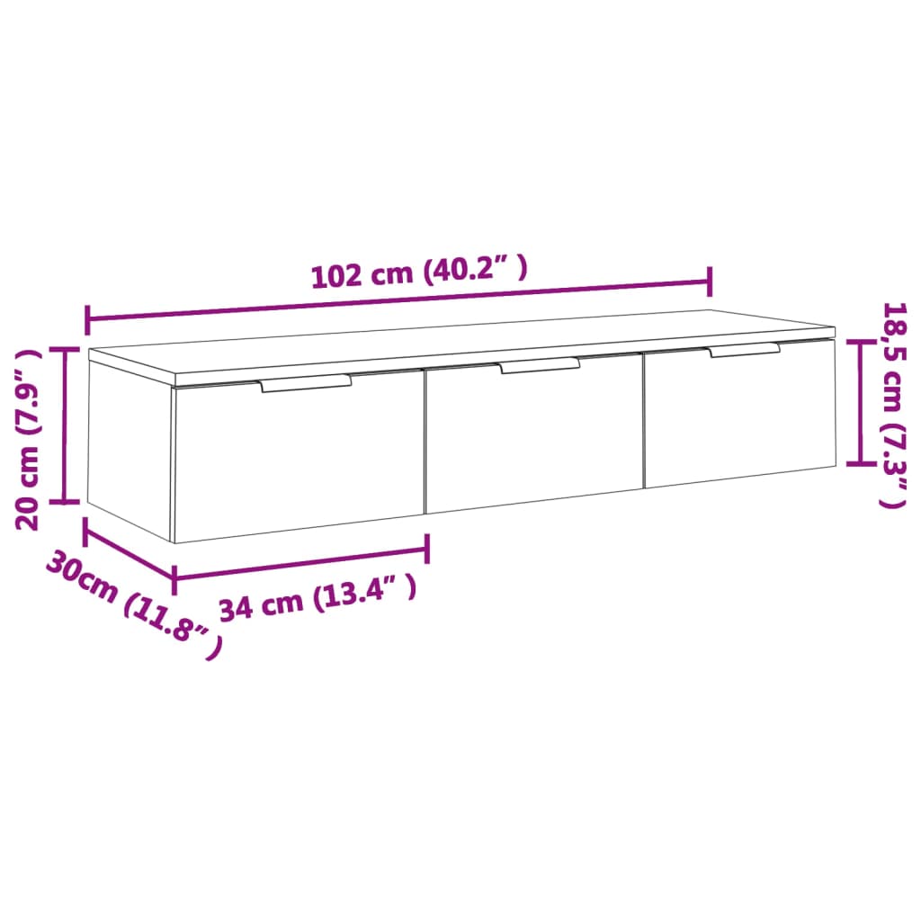 Zidni ormarić boja hrasta 102 x 30 x 20 cm konstruirano drvo
