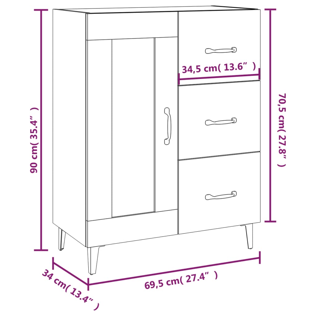 Komoda boja dimljenog hrasta 69,5x34x90 cm konstruirano drvo