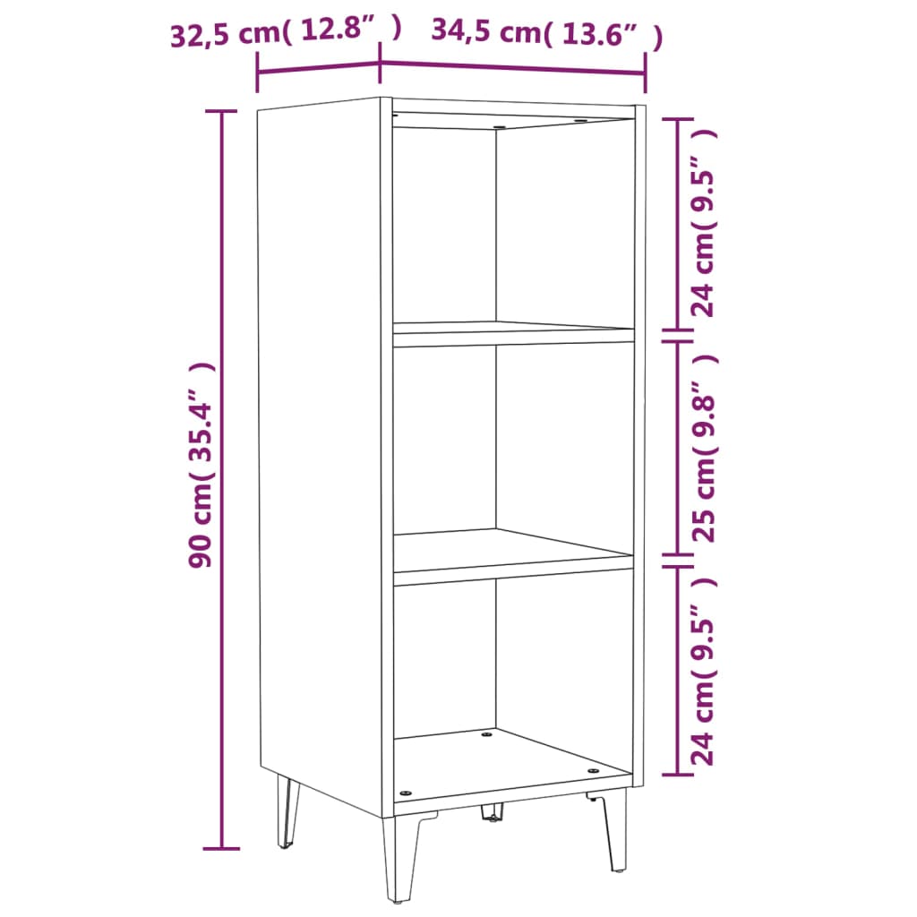 Komoda boja smeđeg hrasta 34,5x32,5x90 cm od konstruiranog drva
