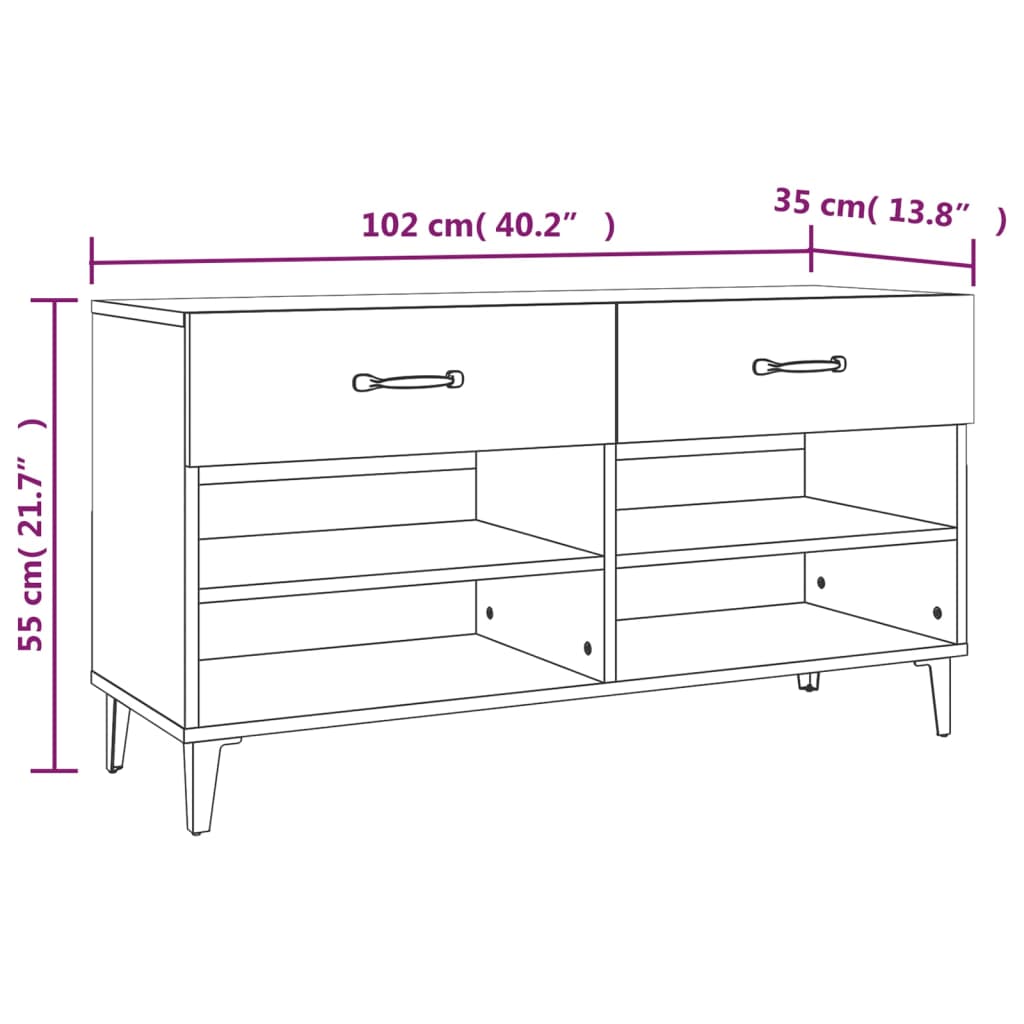 Ormarić za cipele sivi hrast 102 x 35 x 55 cm konstruirano drvo