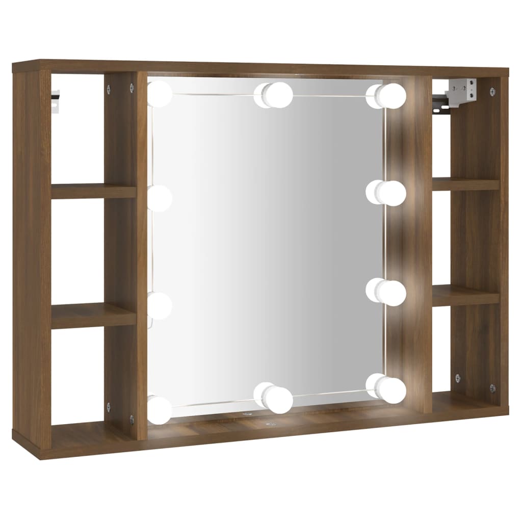 Ormarić s ogledalom LED boja smeđeg hrasta 76 x 15 x 55 cm