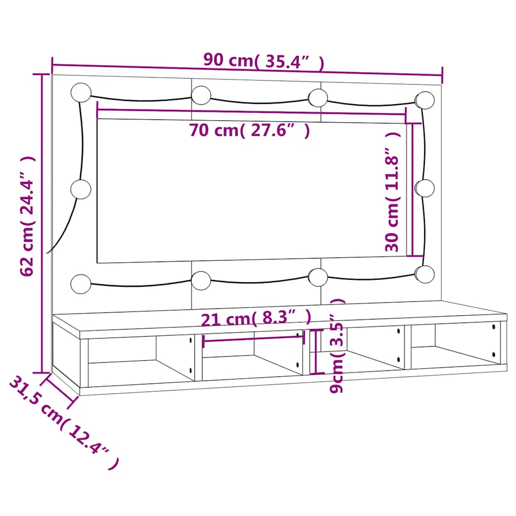 Ormarić s ogledalom LED boja hrasta sonome 90x31,5x62 cm