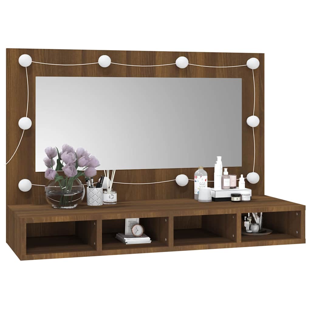 Ormarić s ogledalom LED boja smeđeg hrasta 90x31,5x62 cm