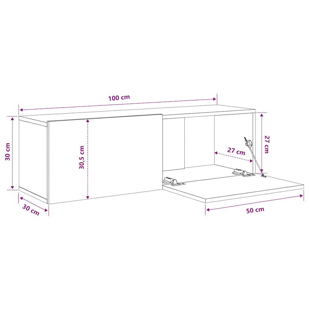 Zidni TV ormarići 2 kom hrast 100x30x30 cm konstruirano drvo