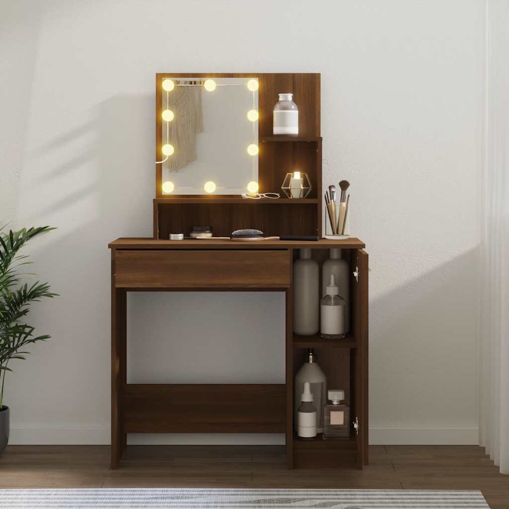 Toaletni stolić LED boja smeđeg hrasta 86,5x35x136 cm