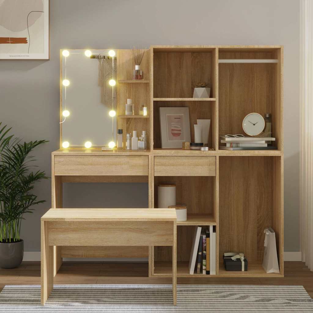 Set toaletnog stolića boja hrasta sonome LED konstruirano drvo