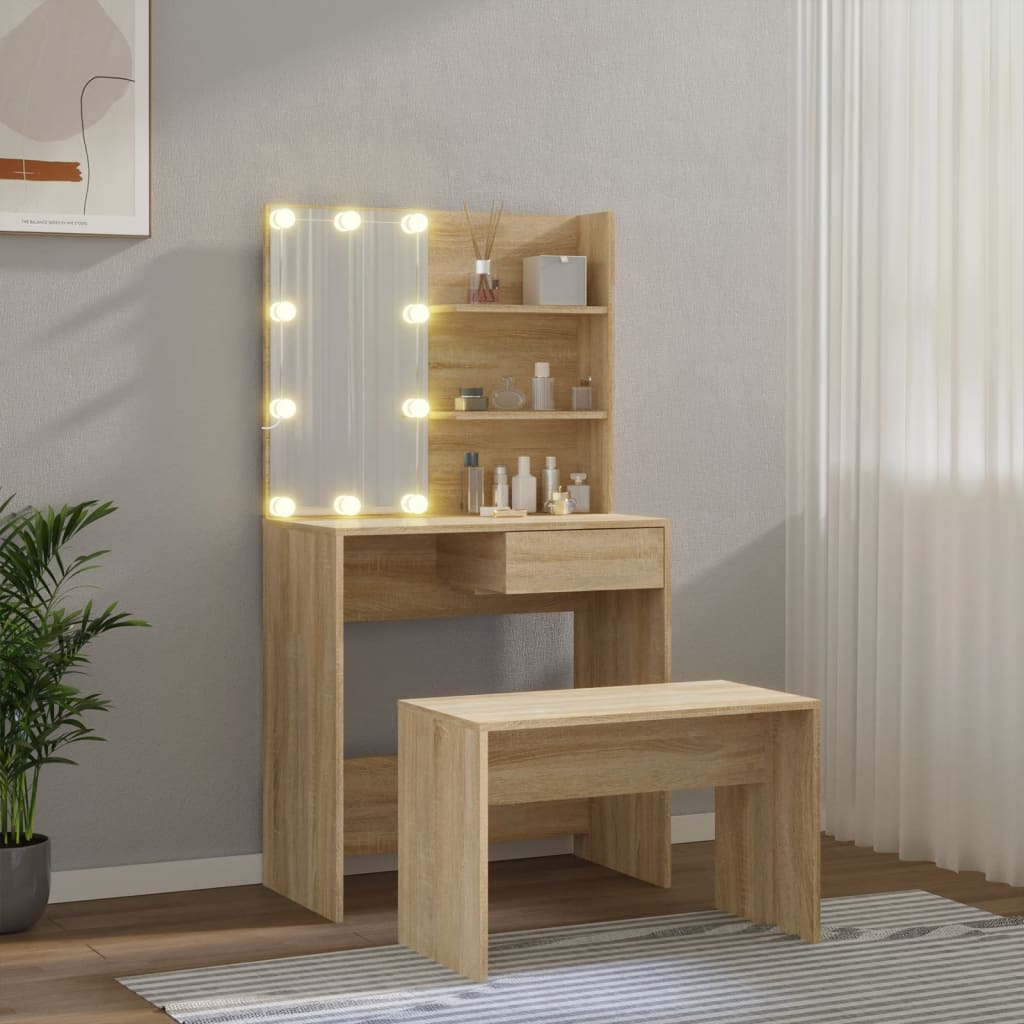 Set toaletnog stolića boja hrasta sonome LED konstruirano drvo