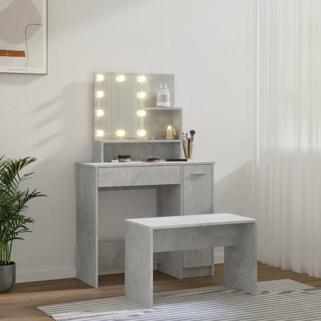 Set toaletnog stolića LED siva bojabetona od konstruiranog drva