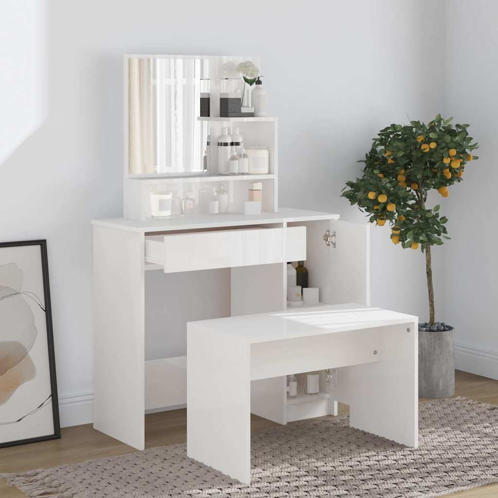 Set toaletnog stolića sjajni bijeli 86,5x35x136 cm