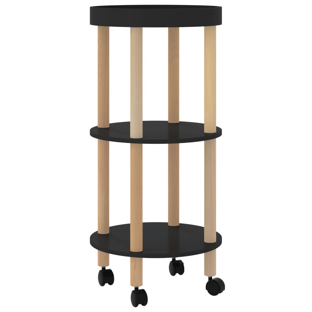 Kolica na 3 razine crni 38 x 38 x 82 cm od drva i borovine