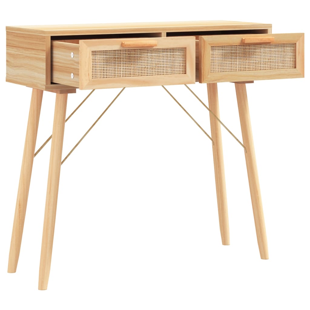 Konzolni stol smeđi 80x30x75 cm od borovine i prirodnog ratana
