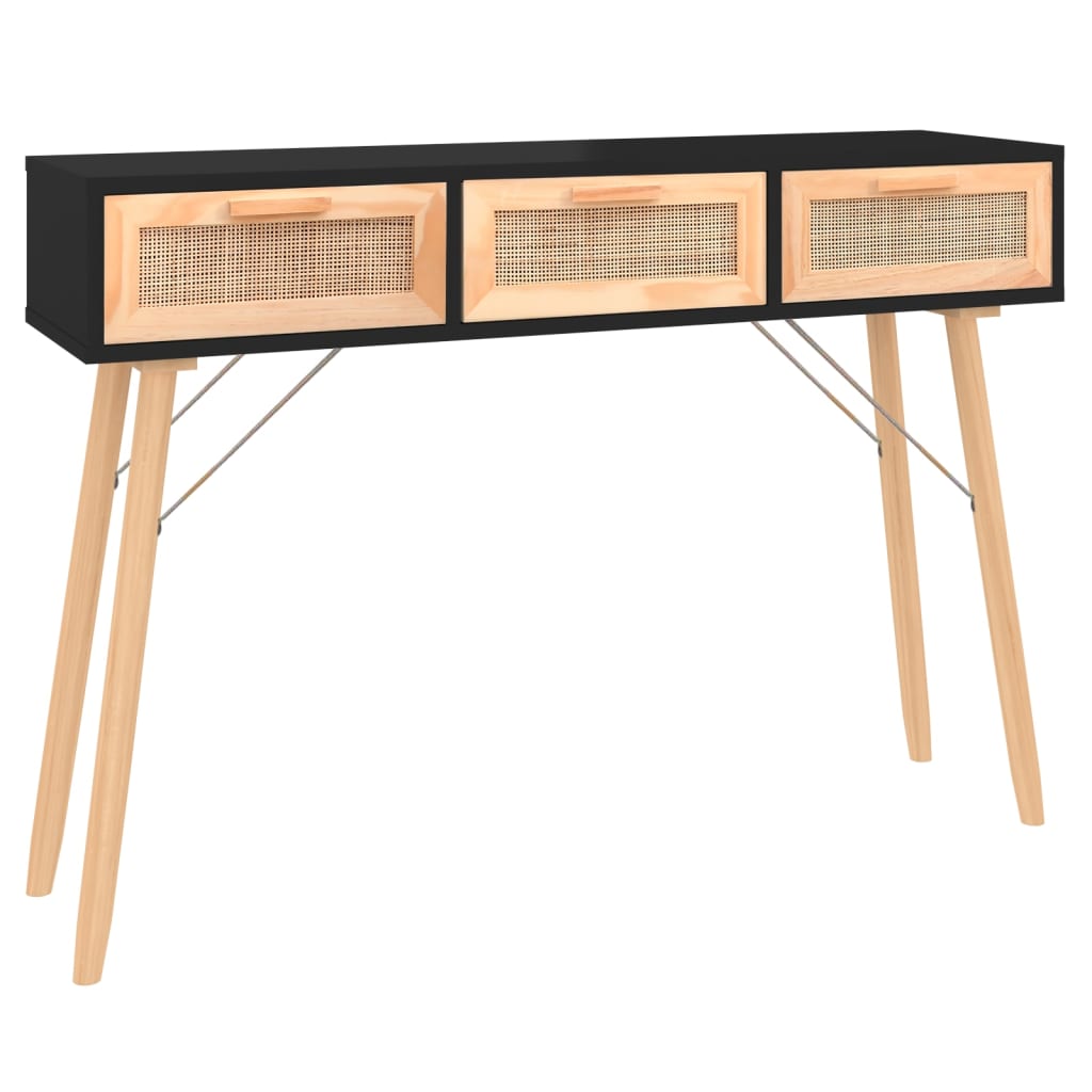 Konzolni stol crni 105x30x75 cm od borovine i prirodnog ratana