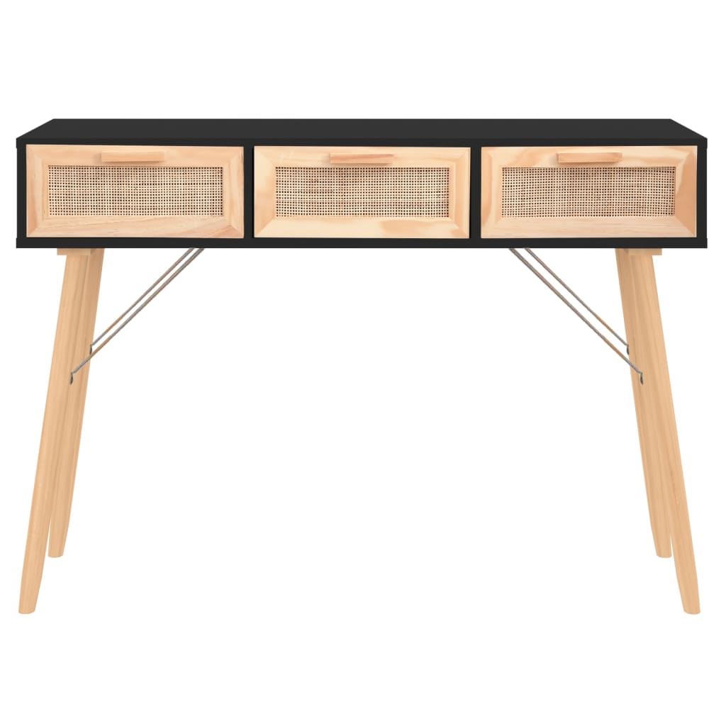 Konzolni stol crni 105x30x75 cm od borovine i prirodnog ratana