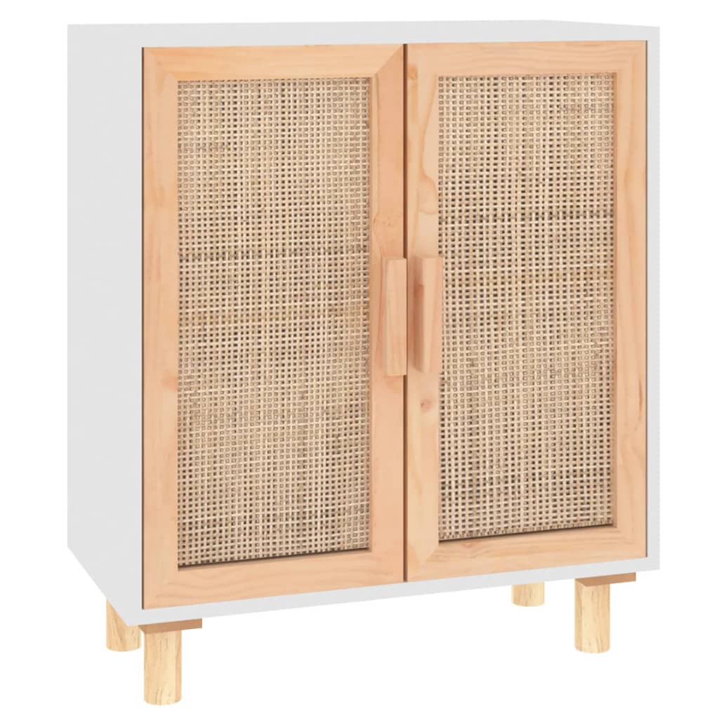 Komoda bijela 60 x 30 x 70 cm masivna borovina i prirodni ratan