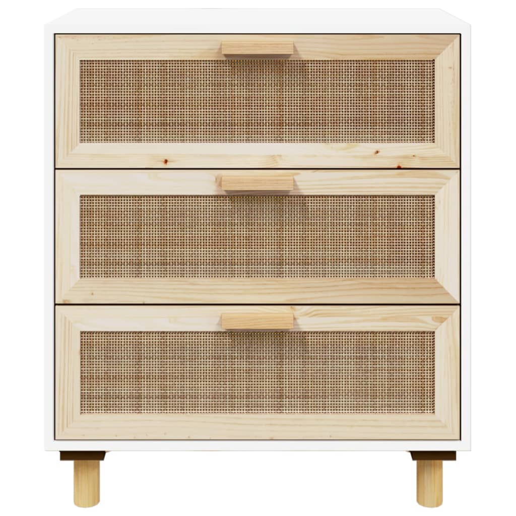 Komoda bijela 60 x 30 x 70 cm masivna borovina i prirodni ratan